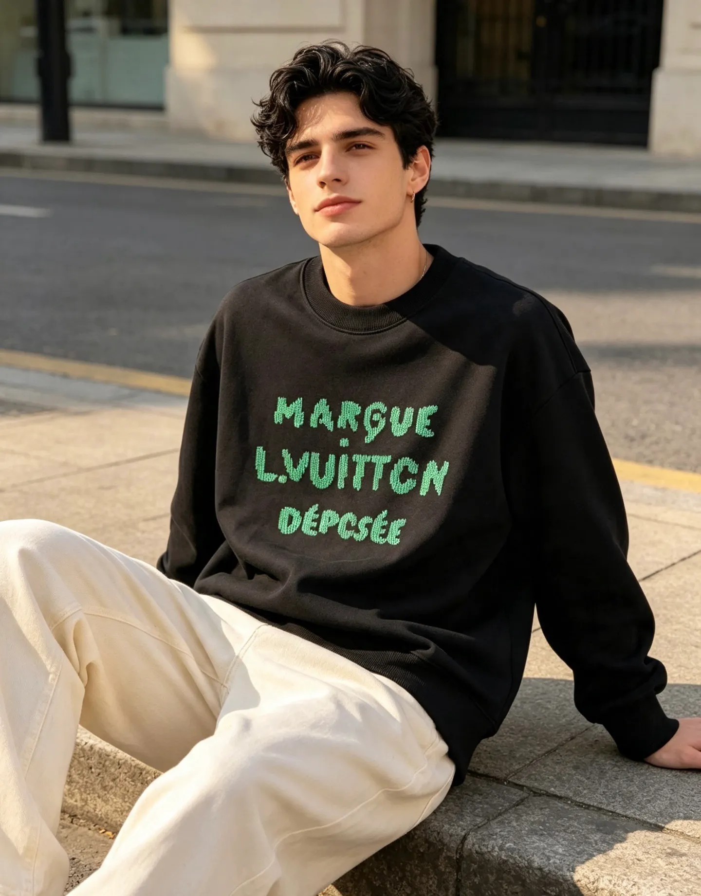Louis Vuitton/Louis Vuitton woven letter embroidered crew neck sweatshirt